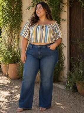 Torrid 3X Off Shoulder Boho Stripe Crop Top Plus Size